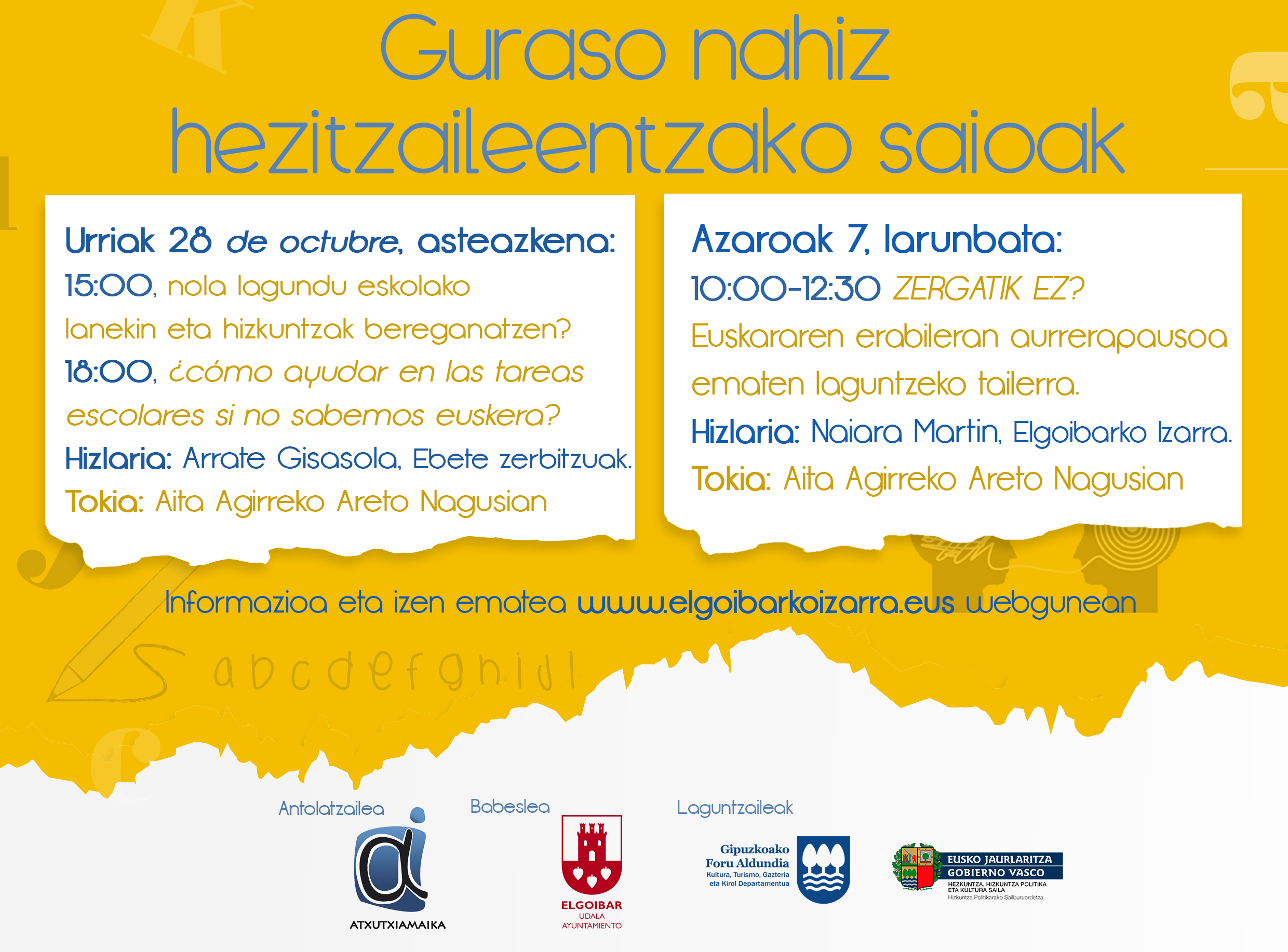 Guraso nahiz hezitzaileentzako eskaintza