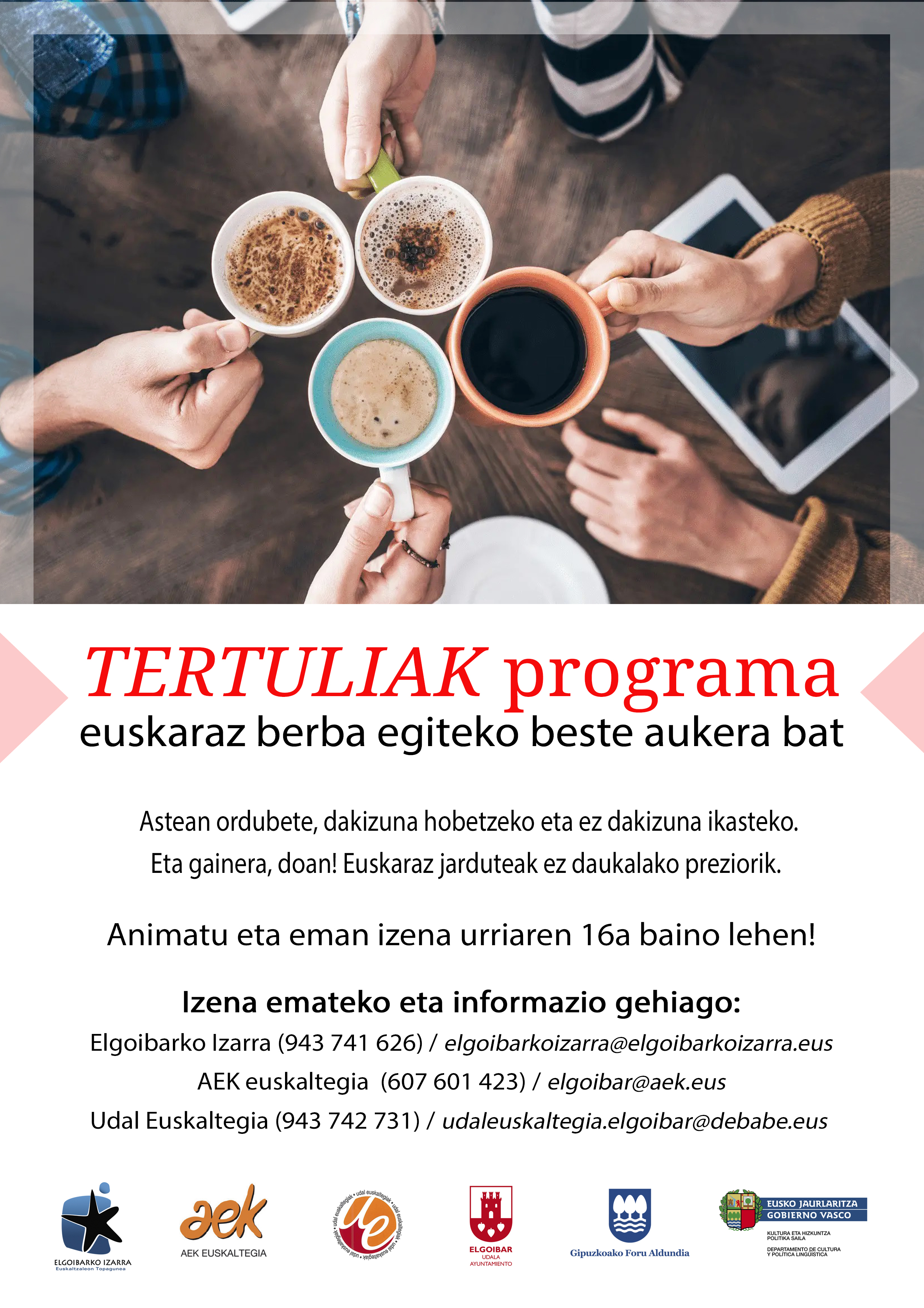 Urriaren 13an beteko da TERTULIAK programan izena emateko epea 