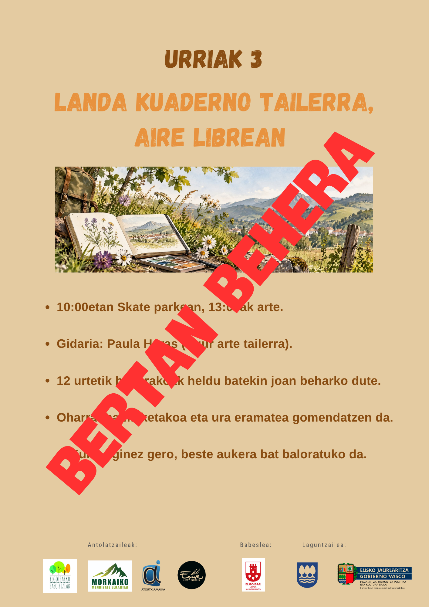 Zapatuko Landa Koaderno Tailerra bertan behera geratu da
